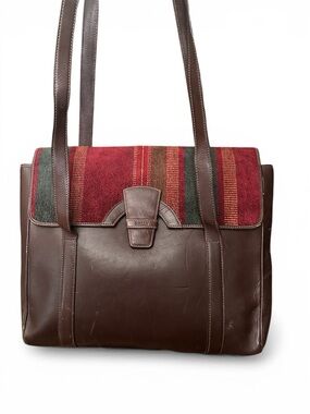 Bally Vintage 1970s Brown Leather & Wool Stripe Tote – Made in Italy